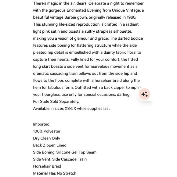 Unique Vintage Barbie Pink Satin Strapless Enchanted Evening Gown L NWOT - Picture 5 of 6